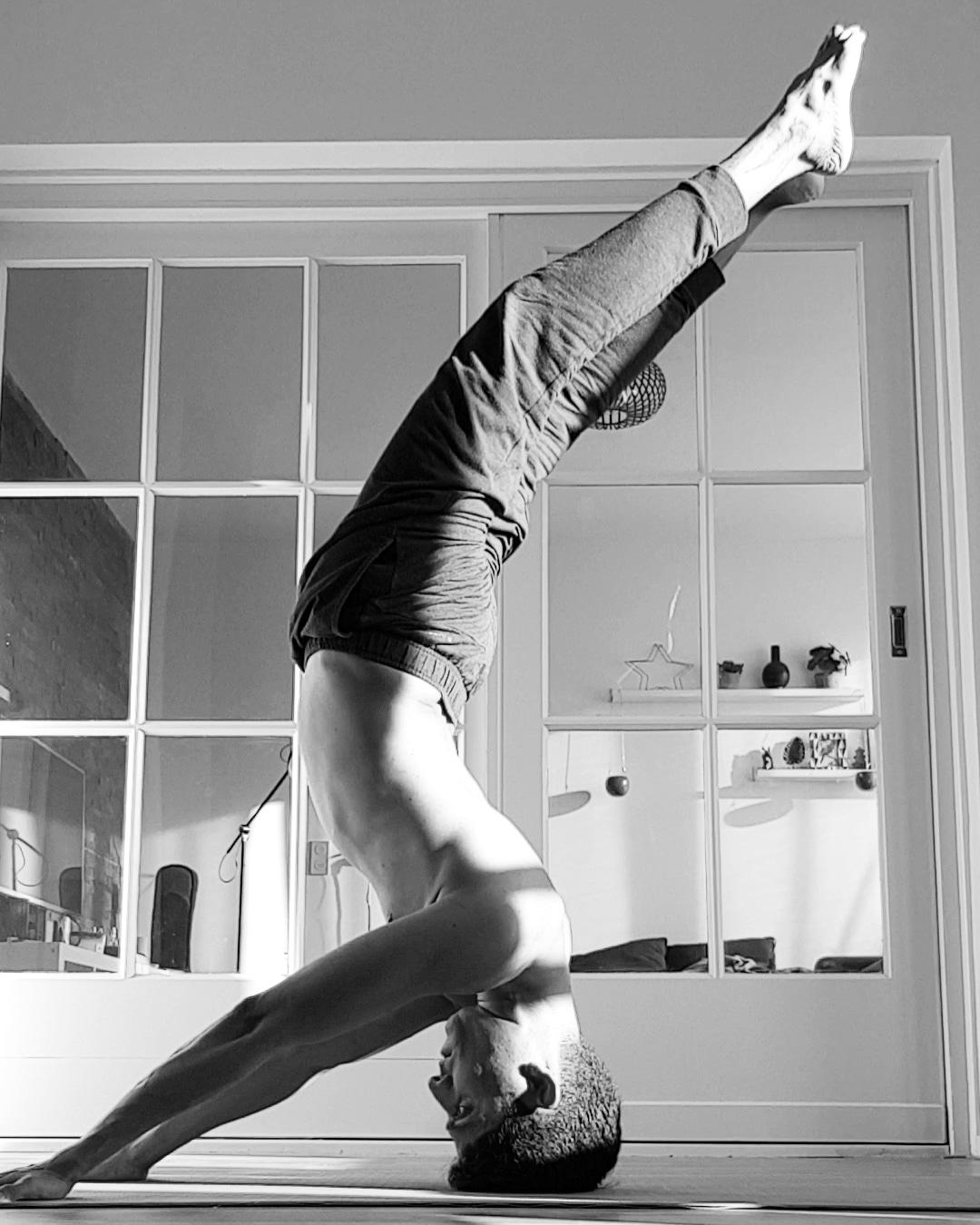 Farooq demonstrating an extended headstand variation during his personal yoga practice